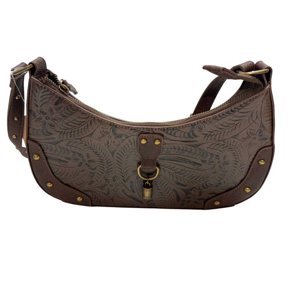 Rein & Bridle Chestnut Brown Embossed Floral Paisley Shoulder Bag BWT Western